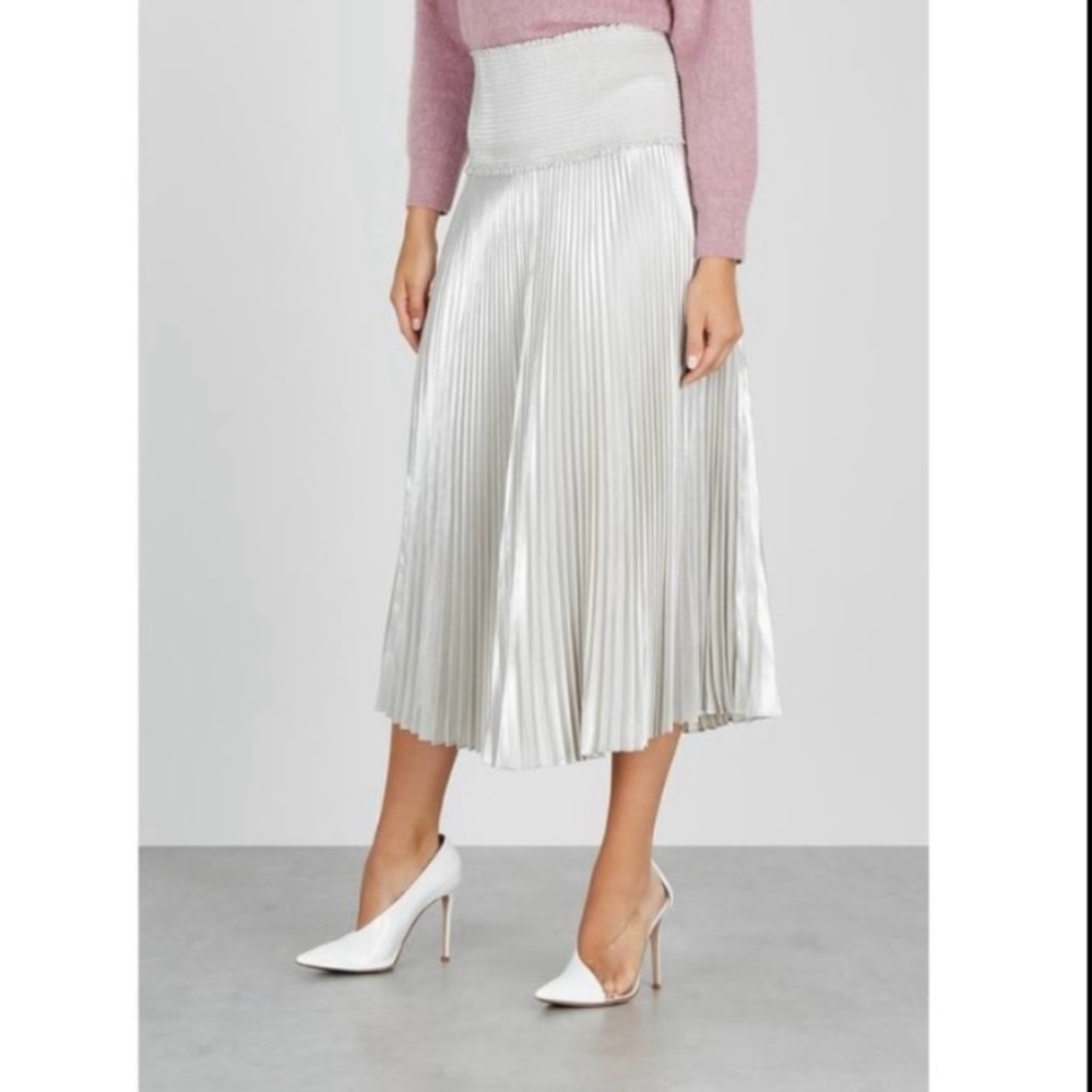 NWT A.L.C. Demi Silver Metallic Pleated Midi Maxi Skirt Sz 2 XS